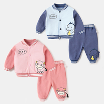 Baby suit spring and autumn sports childrens clothing childrens spring foreign atmosphere two-piece 0 one-year-old baby clothes childrens spring clothing