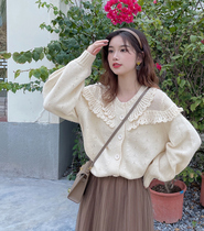 MOBAI Soft Glutinous Sweet Girl Retro Round Collar Loose Sweater Woman 2022 Autumn Winter New 100 Hitch Cardiovert Long Sleeve Blouse