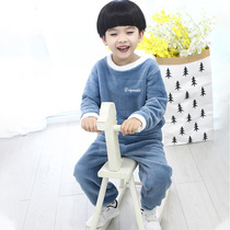 Children's warm suit autumn and winter plus velvet male and female coral fleece pajamas home clothing warm parent suit