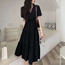 2021 new large size womens clothing fat sister French vintage age-reducing fairy long dress women show thin over-the-knee dress