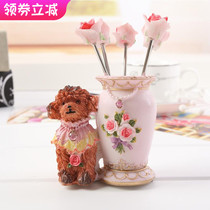 Creative home cute small fork fruit fork fruit sign resin cartoon animal stainless steel snack fork set