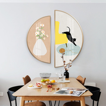 Modern Nordic restaurant decorative painting Japanese hipster cat living room bedroom circle hanging painting dining room wall decoration