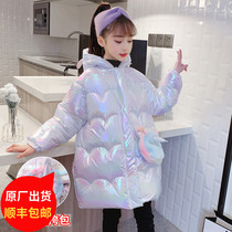 Girls cotton-padded 2020 new winter clothes foreign style children plus velvet warm coat little girl bright face down cotton-padded jacket