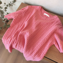 Spot-to-spot Joo Korea spring pink tuk-tuk with short sleeve-knit cardiovert