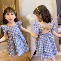 Girl Dew Back Dress Child Cotton Plaid Vest Princess Dresses Baby Harness Foreign Air Thin Summer Dress Season Tide