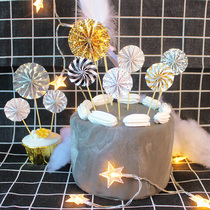Bake cake decoration multi-color mini paper fan flower sunflower cake decoration plug party dessert table supplies