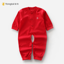 Tongtai jumpsuit baby spring and autumn pure cotton boneless hundred-day clothing big red festive one-piece romper New Years clothing
