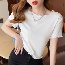 2021 new ice silk short-sleeved t-shirt women slim-fit summer fungus edge thin best friend net red short top