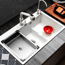 Alori Kitchen Quartz stone sink Stepped sink Single slot Granite sink Sink Ivory White