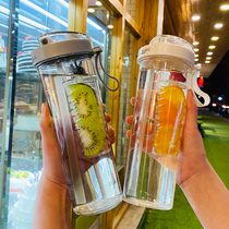 Dry and wet separation water cup water bottle with straw student sports lemon filter water Cup Net Red Cup hand cup plastic