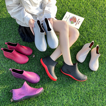 Day Series Summer New Rain Shoes Women Fashion Models Outwear Short Cylinders Non-slip Rain Boots Flat Bottom Water Shoes Kitchen Working Rubber Shoes