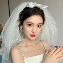 Brides small head yarn senior license registration headgear champagne color photo props French 2021 wedding dress New