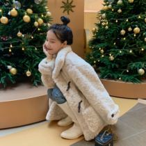 2021 New Korean version of imitation rabbit plush fur horn buckle loose thickened medium and long lamb wool coat cotton jacket winter