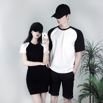 Couple summer dress temperament slim Korean version thin short skirt Round neck couple short-sleeved T-shirt suit men