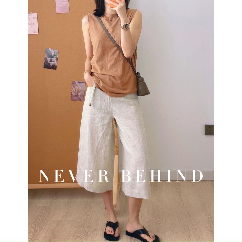 6.6 Never Behind Minimalist Old Money Style 100% Linen Casual Versatile Cropped Pants