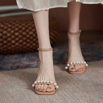 Pearl coarse heel sandals 2022 The new womens summer with the fairy Wind ladies I have with the children of Rome High heels