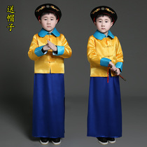 Childrens costume Qing Dynasty Imperial Guard clothing yellow mandarin jacket with knife guard officers and soldiers uniform stage performance costume photography