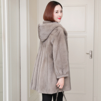 zqqz imported mink fur coat womens new Haining medium long hooded fashion whole mink coat 2201