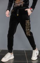 Tide Card Casual Pants Men 2020 Winter new gush tightness waist black trendy bunches light core suede tracksuit pants