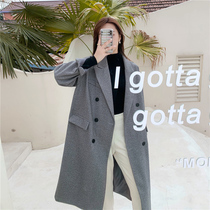 Gray woolen coat womens long 2021 Winter New East gate over the knee temperament high-quality woolen coat
