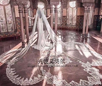 Luxury retro court Bride wedding veil photo studio photo super long ultra wide wave dot special-shaped lace lace yarn