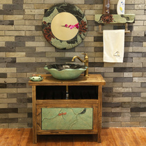 Solid Wood Chinese bathroom cabinet retro floor-to-ceiling bathroom balcony washbasin bathroom cabinet combination sink