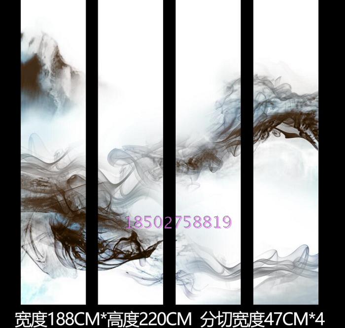 Chinese style bathroom partition entrance screen glue clip silk splashing ink tempered color art glass dream slim