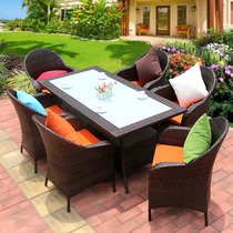 Outdoor leisure rattan chair long table and chair combination balcony garden rattan coffee table garden villa furniture plastic single chair