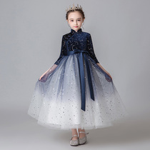 Childrens host Pengpeng gauze girls catwalk show foreign evening dress little girl long sleeve princess dress piano costume