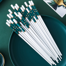 Ceramic Chopsticks 5 Double 10 Double high-end Family mildew Anti-resistant Anti-High-temperature Resistant Antibacterial Bone porcelain Public chopsticks Home Ins light extravagant
