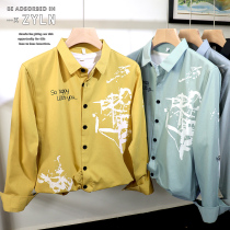 Spring and autumn mens long sleeve shirt business casual printing inch shirt Korean trend shirt dress coat