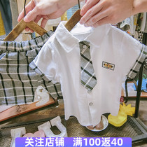 Boy set 2020 new college style children Foreign style short sleeve shirt little boy handsome clothes two-piece tide