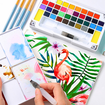 Watercolor pigment set beginner 12-color solid watercolor set 18-color powder box-shaped 24-color childrens watercolor painting 36-color students with hand-painted portable painting set adult art tools