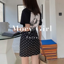 Sandro asw black and white polka dot skirt set 2022 summer new Korean temperament high waist irregular hip skirt