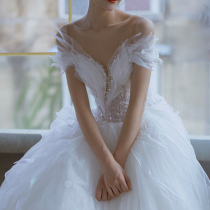 Main wedding dress 2020 new thin simple spirit of birds pregnant women bride temperament dress Super fairy dream Starry Sky tail