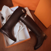 H new boots thick bottom round head full leather cowhide high boots female English style no knee boots Knight boots