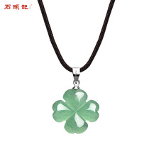 iSTONE Stone Note Lucky Clover Necklace Female Green Tanglin Jade Pendant Male Natural Crystal Holiday Gift