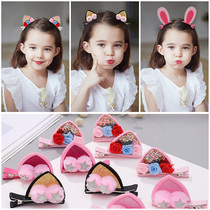 Korean children hairclip cute super cute cat ears headdress Plush Clip baby girl rabbit girl headgear