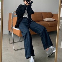 Straight jeans womens small men autumn and winter 2022 new dark blue sweet cool pants high waist loose mopping old pants