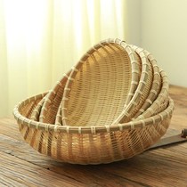 Bamboo woven large portable storage basket products drying perforated bamboo woven vegetable blue bamboo basket round desktop G