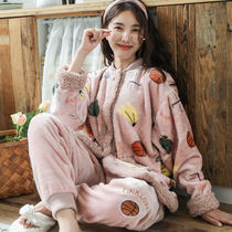 Coral velvet pajamas womens autumn and winter long sleeves cute Korean version of home clothes fresh pajamas women Spring and Autumn flannel set