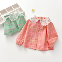 Female baby 2020 new girls plaid shirt baby Foreign style autumn girls children long sleeve doll collar shirt