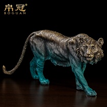Silk crown entrance home pure copper tiger Zodiac ornaments Lucky wine cabinet Living room office bronze sculpture Chinese decoration