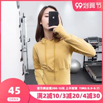 Short long sleeve sports sweatshirt womens waist slim open umbilical loose hooded jacket yoga top fitness clothes spring and autumn