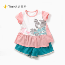 Baby Tai Baby Short Sleeve T - shirt suit 1 - 4 year old girl summer dress pure cotton girl half - sleeve coat shorts two pieces