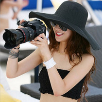 Korean straw hat lady summer Korean sun hat big line Hat sun hat foldable big eaves sunscreen New