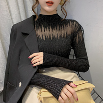 Bright Golden Silk Semi-High Collar Bottom Sweater Lady Inner Hitch 2019 Autumn Winter New Foreign Air Thickened Long Sleeve Needle Weaselwear