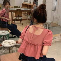 Summer 2021 new small sweet doll shirt shirt short top high waist loose thin wide leg pants