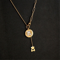 Wu Yue cute bear necklace female white Fritillaria pendant choker titanium steel 2021 new summer niche 209