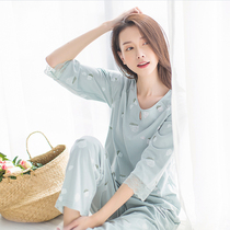 women's round neck pure cotton three-quarter sleeve knitted pajamas